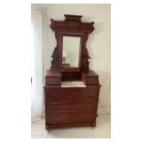 Antique mirrored five drawer dresser