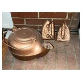 X2 hand irons, kettle and fireplace, tender set