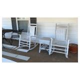 Wooden rocking chairs and table