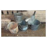 Galvanized, buckets, and funnel lot