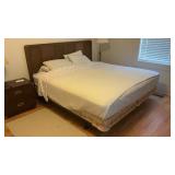 King size bed, metal frame, wicker headboard