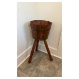 Wood barrel planter stand