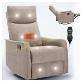 No Brand Khaki Manual Recliner w/ Heat Massage