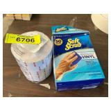 Roll of stickers, soft scrub disposable gloves