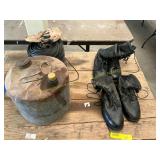 Military boots size 9.5, gas can, cable