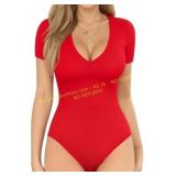 MANGOPOP V Neck Bodysuits Short Sleeve xl