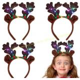 3PCS Light Up Reindeer Glitter Headbands