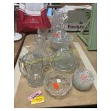 Cut Glass Candy Disher, Pitcher, Sugar+ Creamer