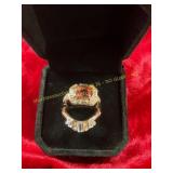 Ladies Stacked Ring Size 6 Ruby Colored