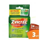 Zyrtec 24 Hr Allergy Tablets, Travel Size, 3 ct