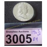 Uncirculated 1963 D Franklin silver half dollar
