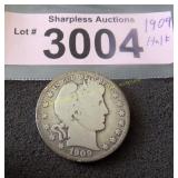 1909 Barber silver half dollar