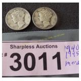 1940 and 1945 Mercury silver dimes