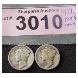 1941 S and 1923 Mercury silver dimes