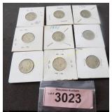 Nine Buffalo nickels