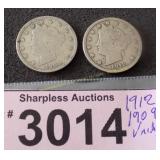 1909 and 1912 V nickels