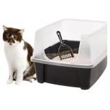 Litter Box with Scoop, Open Top, Black