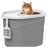 IRIS USA Oval Cat Litter Box with Lid - Medium