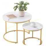 VEVOR 23.6 inch Coffee Table Set, White & Gold