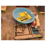 Swimming pool, plastic tables, cleaners