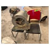 Furnace fan, vintage metal chairs