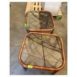2 ct. glass top wicker end tables