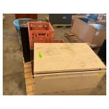 Metal file cabinets, milk crates