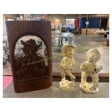 Wood Carving + 2ct Cowboy Figures