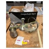 Pewter Pieces, Glass Basket w/Silver Holder, Misc