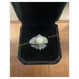 Ladies Elliptical Halo White Stoned Ring Size 6