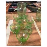Green Cameo Depression Glass Pitcher/Cups