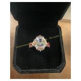Ladies Lg Pointed Gemstone Ruby Highlights Size 6