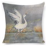 18 18 White Heron Pillow Cover, Linen Coastal