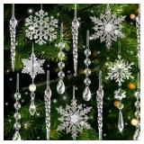 2pk Crystal Snowflake & Icicle Ornaments, Acrylic