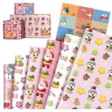 12 Sheets Pink Xmas Wrap Paper, 6 Designs