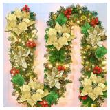 9Ft Pre-lit Garland LED Lights, Gold Decor