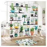 WC WAH CHUN Shower Curtain with Non-Slip Rug
