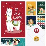 Christmas Cards Set of 24 with Funny Animals