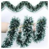 Grastfu 50 Ft Green White Christmas Tinsel Garland