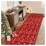 WondRg Christmas 2x8ft. Runner Rug, Red Snowflake