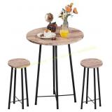 VECELO 3 Pc Pub Table & Chairs Sets, Maple