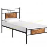 Vecelo Twin Metal Platform Bed with Storage, Brown