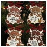 3 Ct. Highland Cow Christmas Wood Ornaments (4pk)
