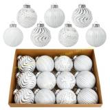 BSTDECOR 12 PCS White & Silver Xmas Ornaments