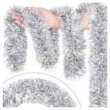 Korlon 59Ft Christmas Garland, Silver Tinsel