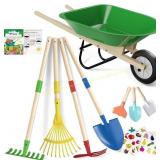 Qtioucp Kids Wheelbarrow Set with Tools (Green)
