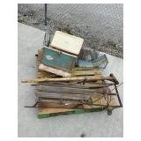 Animal traps, wooden sled, cooler