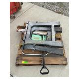Saw horses, beach chair, shovel