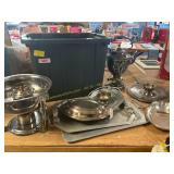 Silver Plate Tilting Kettle, Platters, Misc