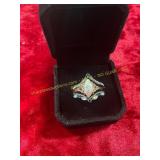 Pearl Colored Gemstone, Green Accent Sz 6
